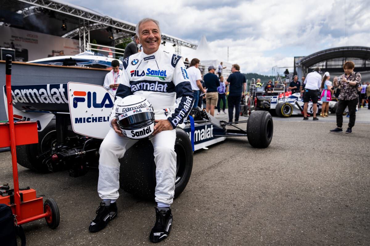 Riccardo Patrese lors de la démo de la Brabham-BMW BT52 au Red Bull Ring pour le Grand Prix d'Autriche 2022